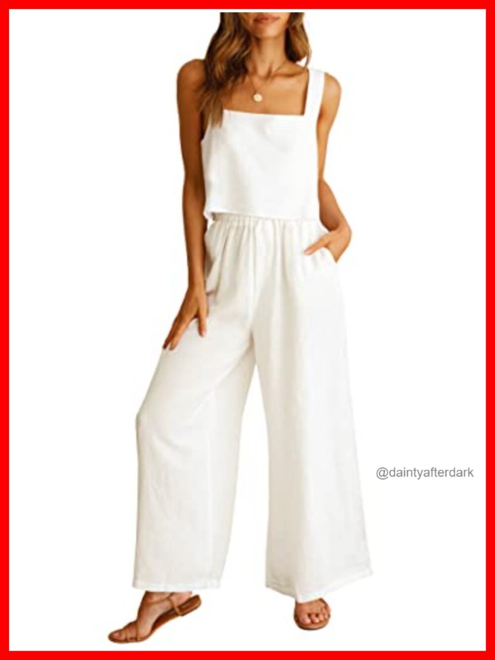 Women's Linen Blend 2 Piece Set Crop Tank Top Wide Leg Pants Summer Outfit